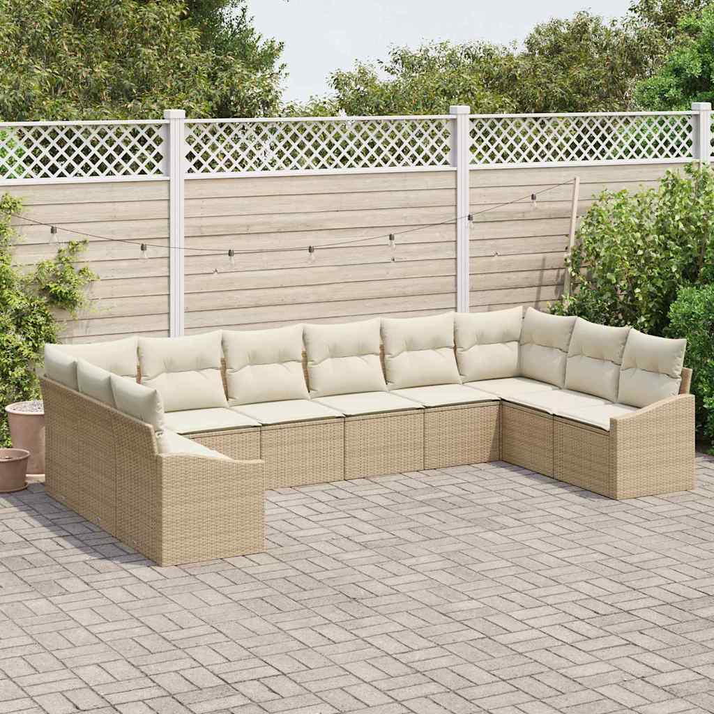 Havesofa Sæt med opbevaring 10 pcs Beige og creme polyrattan