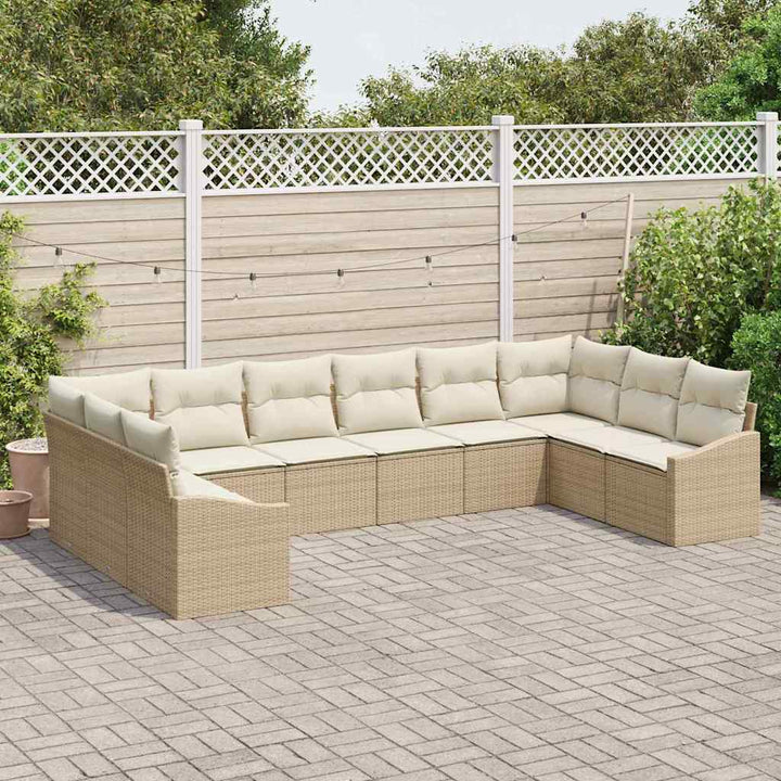 Havesofa Sæt med opbevaring 10 pcs Beige og creme polyrattan