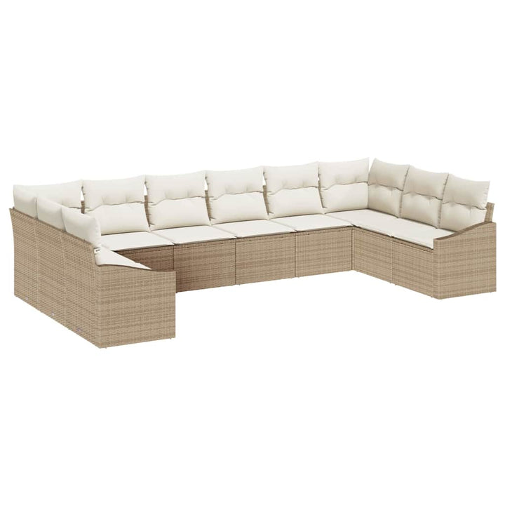 Havesofa Sæt med opbevaring 10 pcs Beige og creme polyrattan