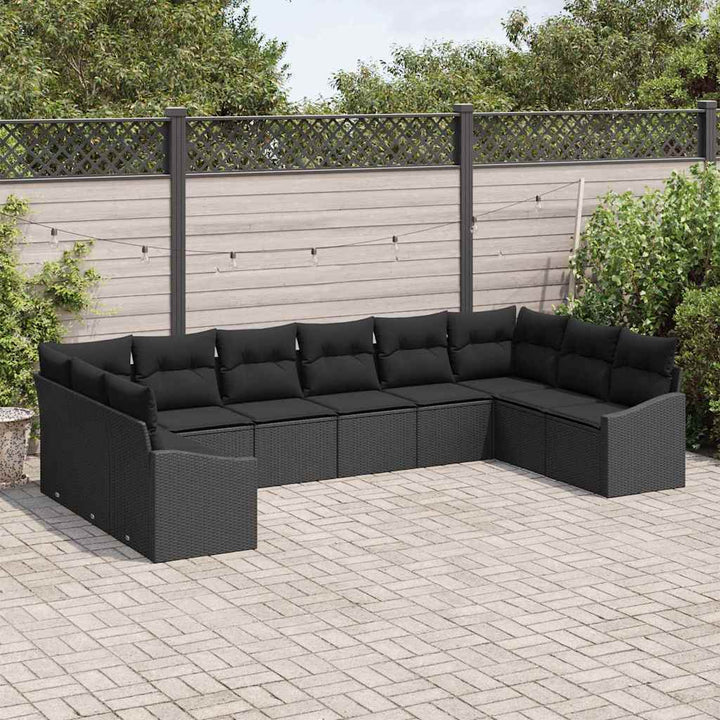 Havesofa Sæt med opbevaring 10 pcs Sort polyrattan