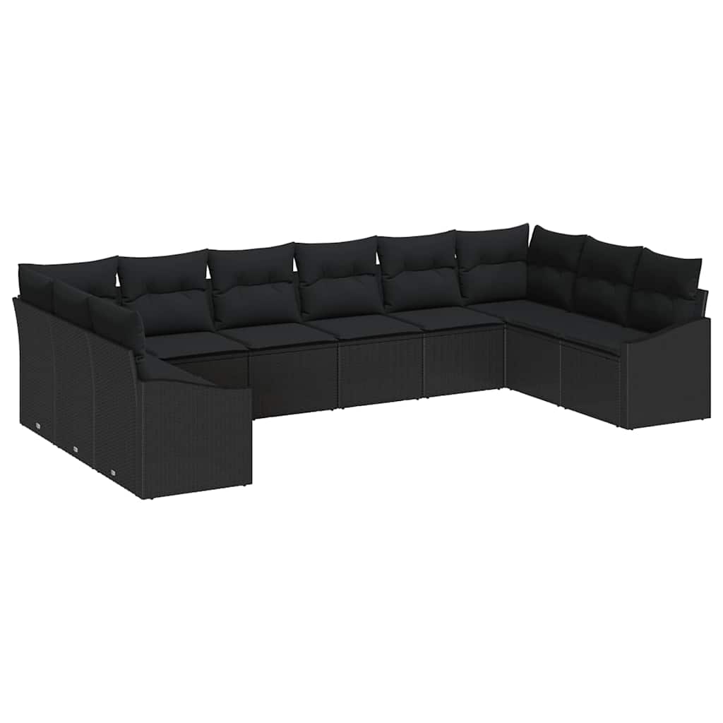 Havesofa Sæt med opbevaring 10 pcs Sort polyrattan