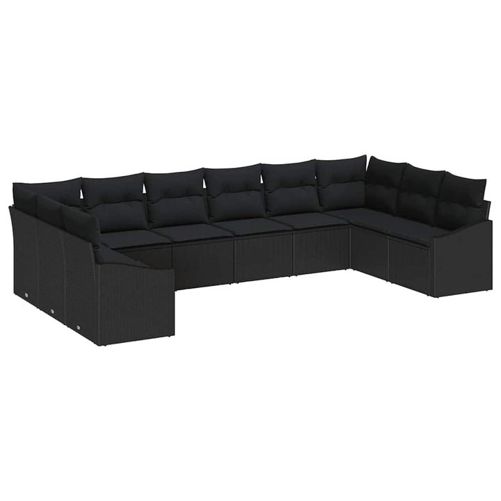 Havesofa Sæt med opbevaring 10 pcs Sort polyrattan
