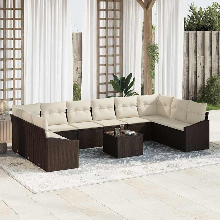 Havesofa Sæt med opbevaring Brun og Creme polyrattan