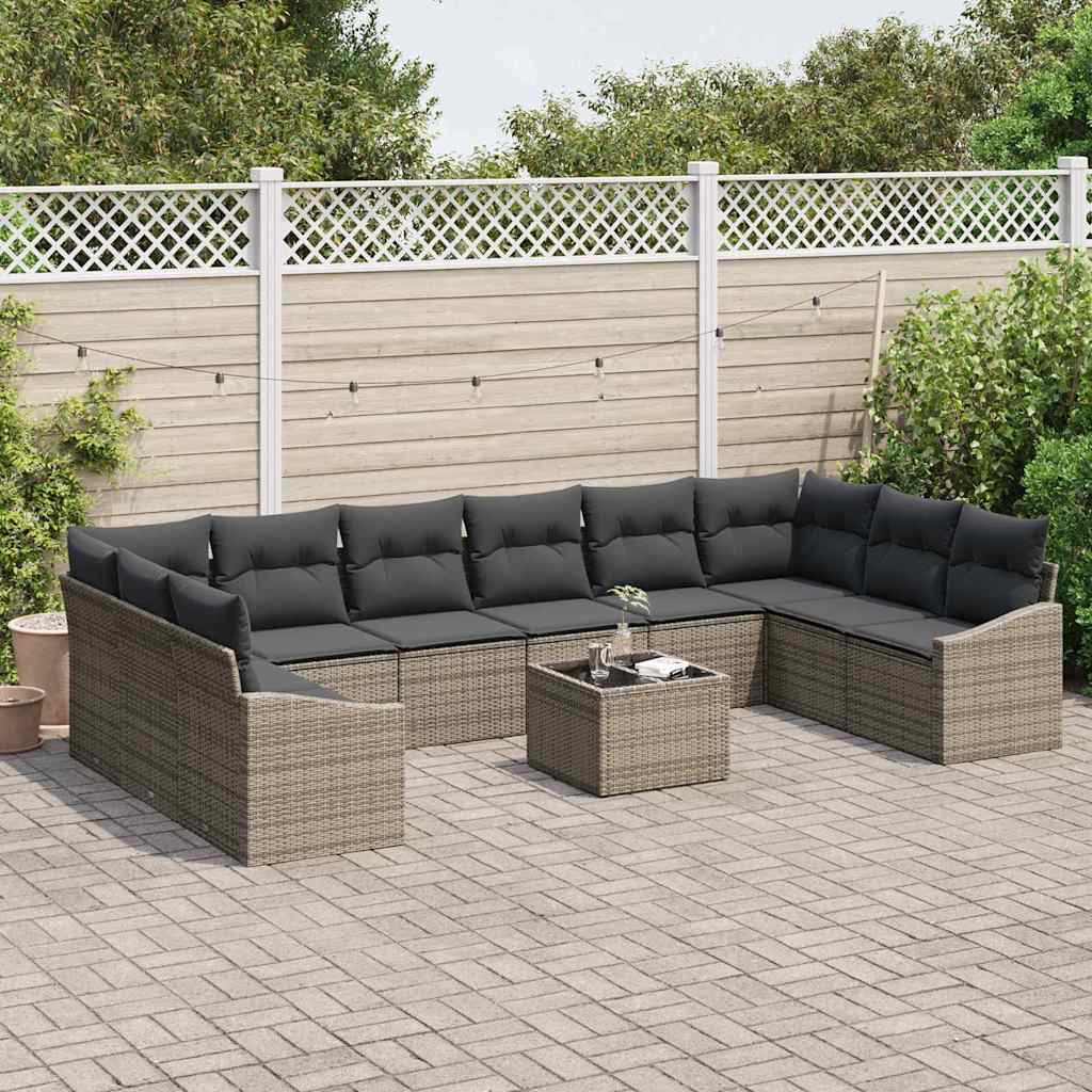 Havesofa Sæt med opbevaring Lysegrå polyrattan