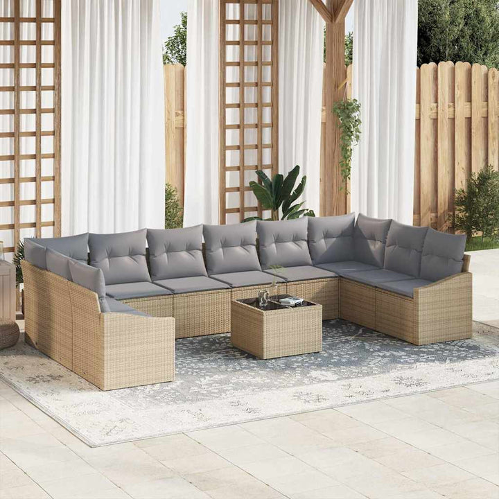 Havesofa Sæt med opbevaring Beige og lys grå polyrattan