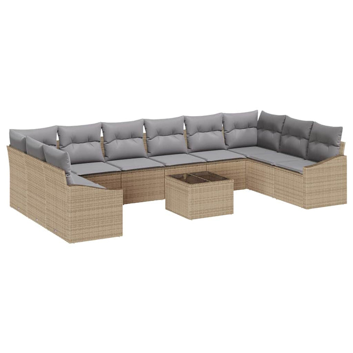 Havesofa Sæt med opbevaring Beige og lys grå polyrattan