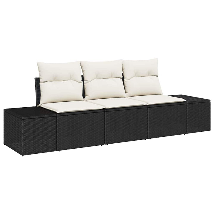 Havesofa Sæt med opbevaring 3 pcs Sort og Cream polyrattan