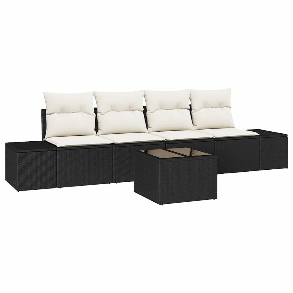 Havesofa Sæt med pude 5 pcs Sort og Cream polyrattan