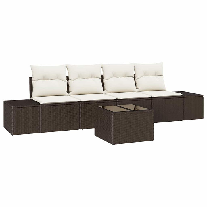 Havesofa Sæt med pude 5 pcs Brun og Creme polyrattan