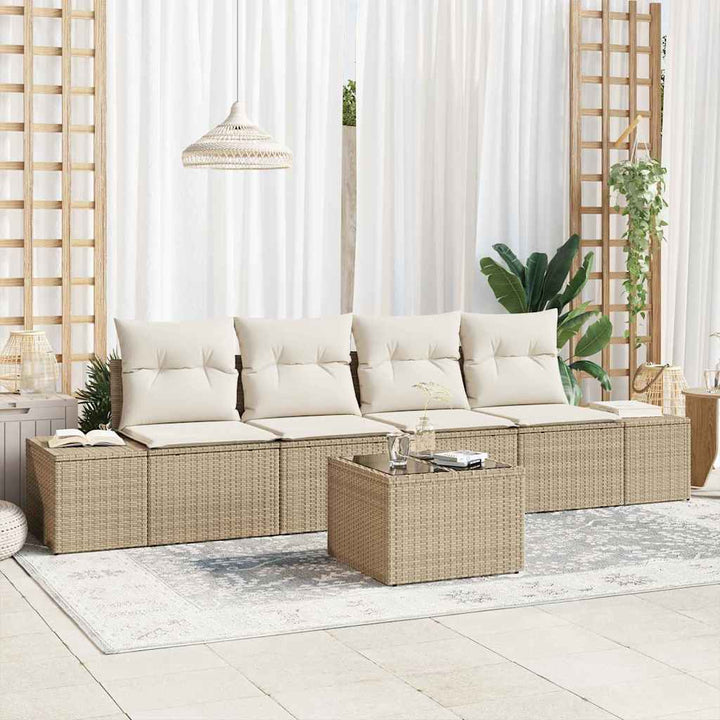 Havesofa Sæt 5 stk. Beige og creme polyrattan