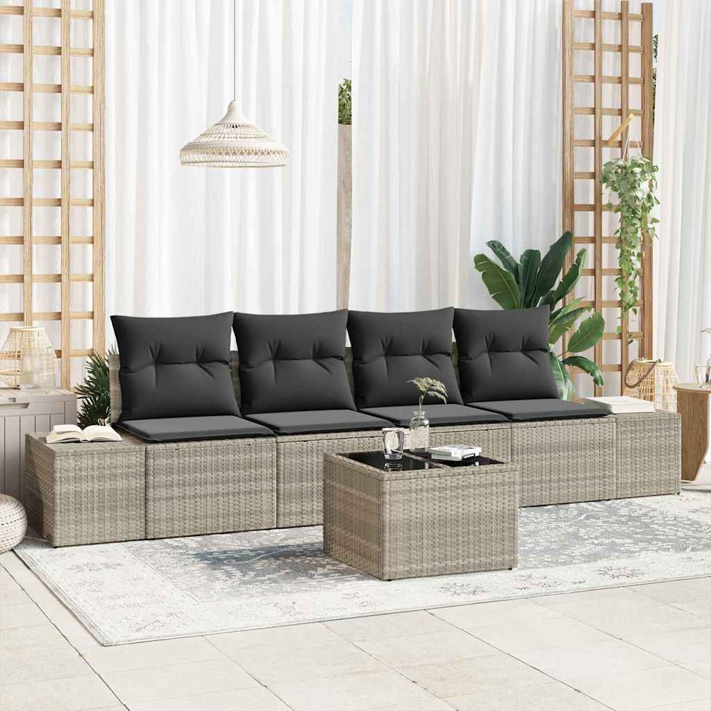 Havesofa Sæt med pude 5 pcs Lysegrå og mørkegrå polyrattan