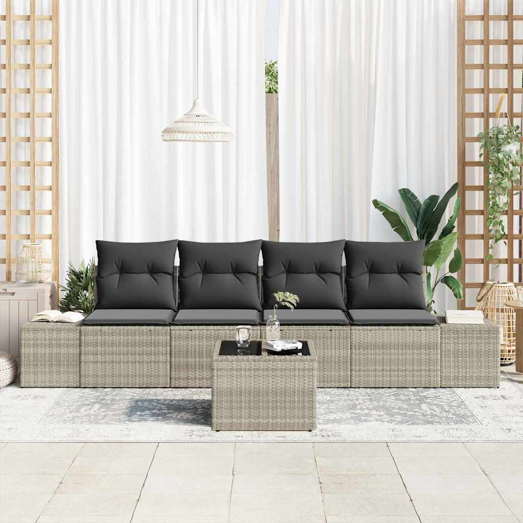 Havesofa Sæt med pude 5 pcs Lysegrå og mørkegrå polyrattan