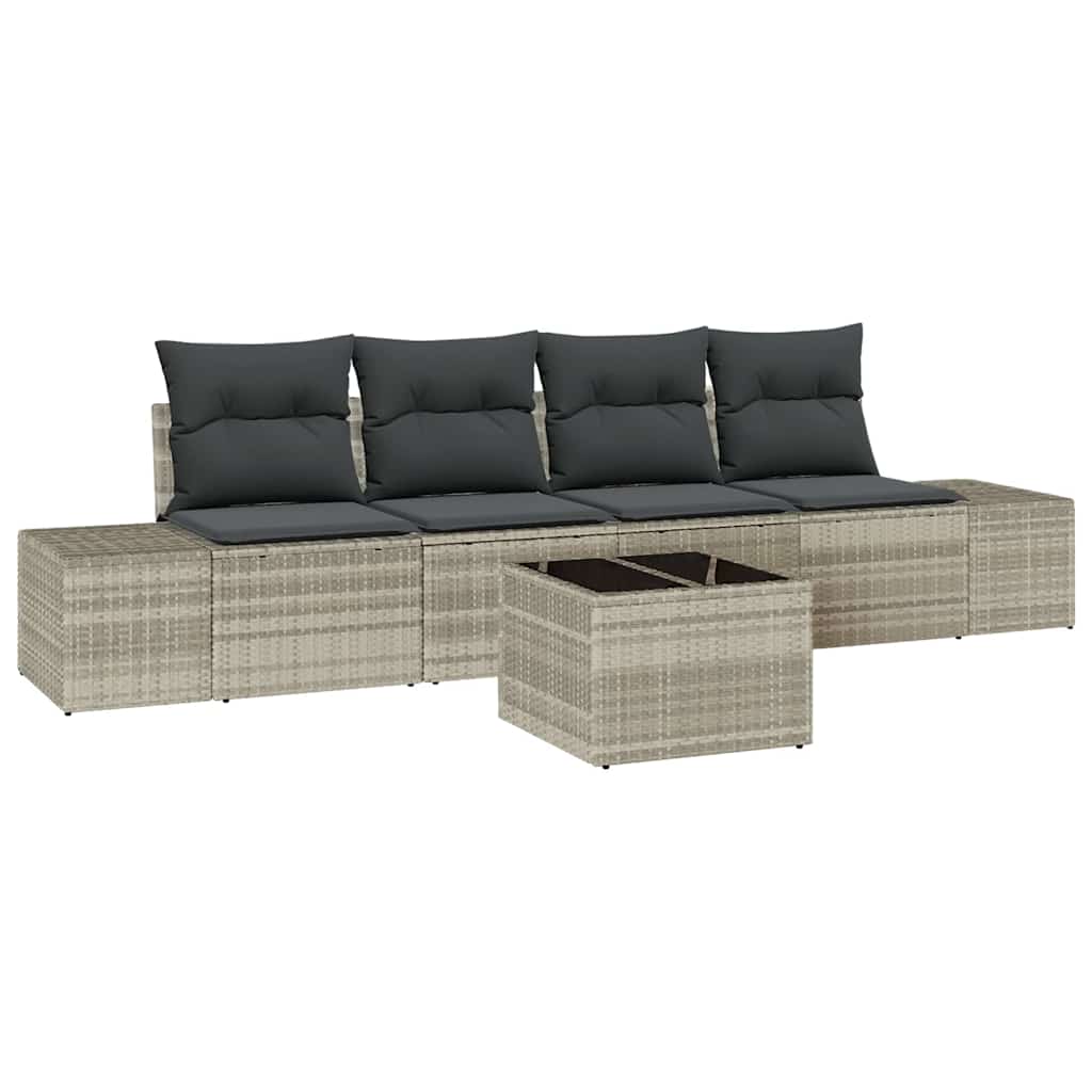 Havesofa Sæt med pude 5 pcs Lysegrå og mørkegrå polyrattan