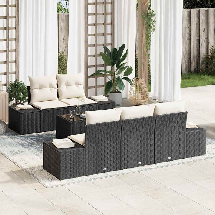 Havesofa Sæt med pude 6 pcs Sort og Cream polyrattan