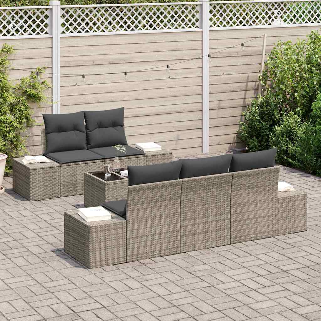 Havesofa Sæt med pude med opbevaring 6 pcs Grå polyrattan