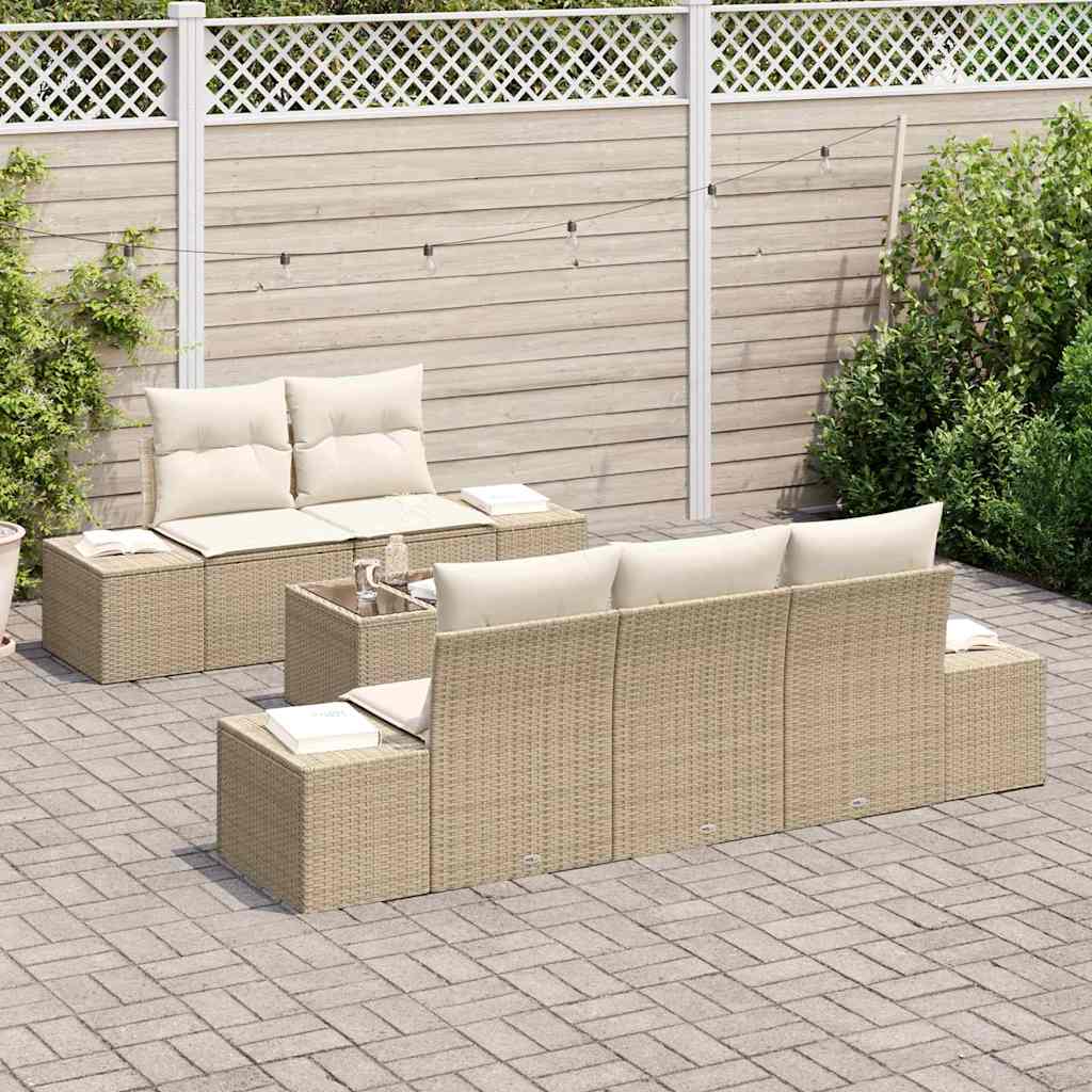 Havesofa Sæt 6 stk. Beige og creme polyrattan