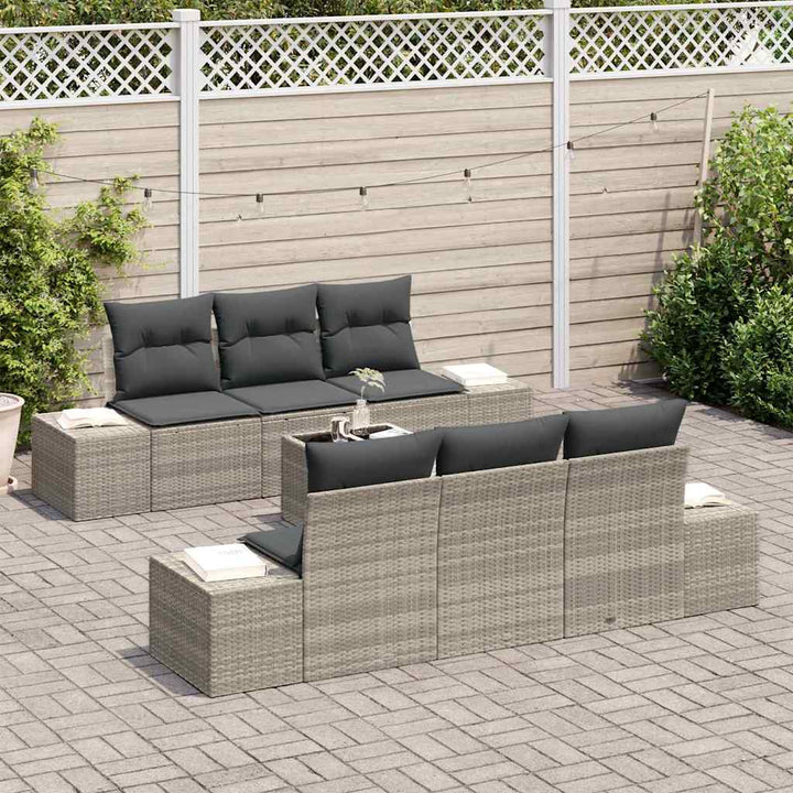 Havesofa Sæt med pude 8 pcs Lysegrå og mørkegrå polyrattan
