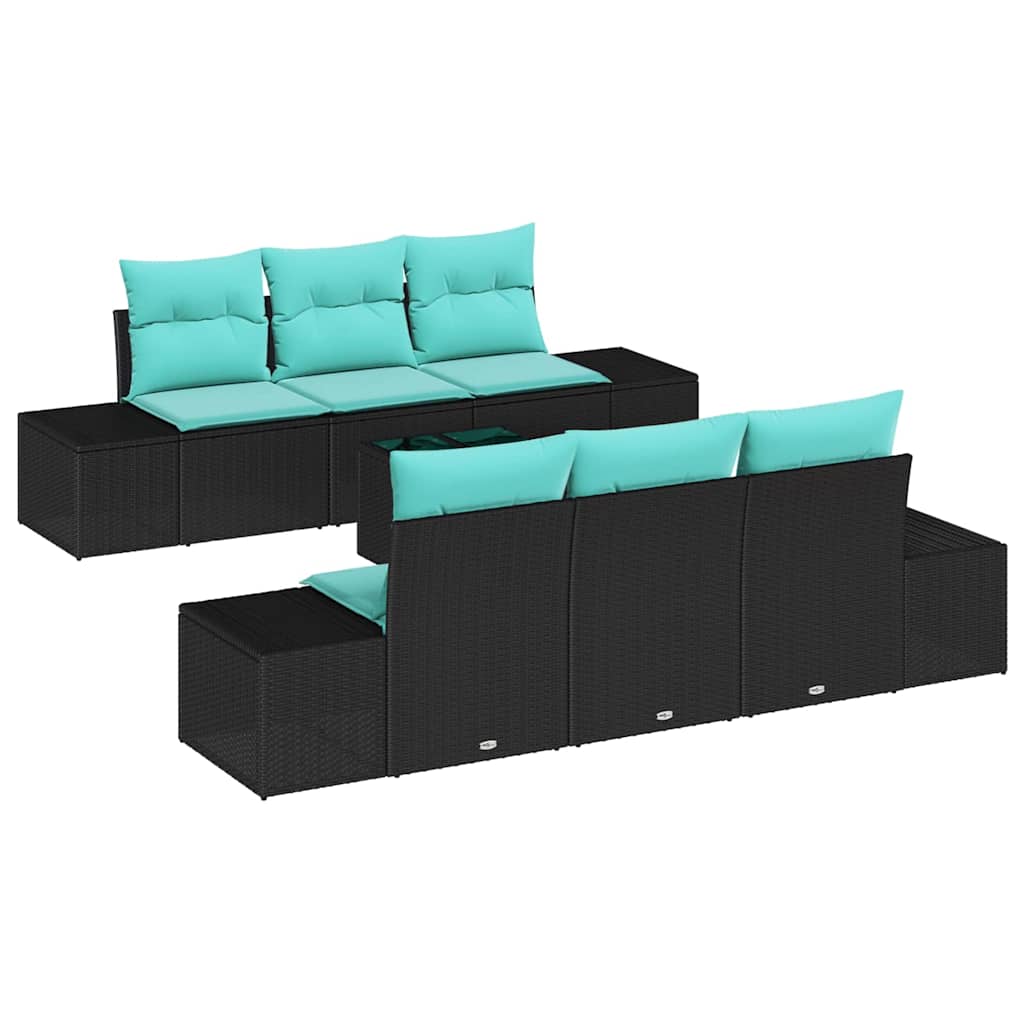 Havesofa Sæt 8 stk. Sort og turkis polyrattan