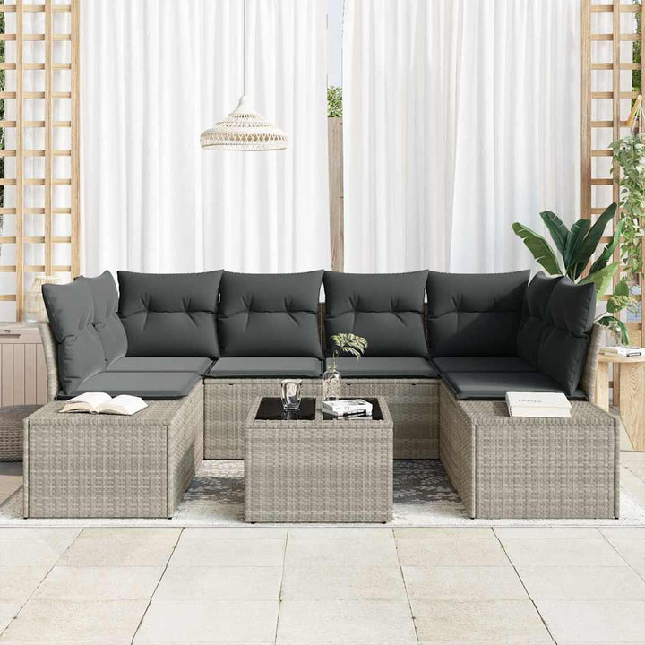 Havesofa Sæt med pude 8 pcs Lysegrå og mørkegrå polyrattan