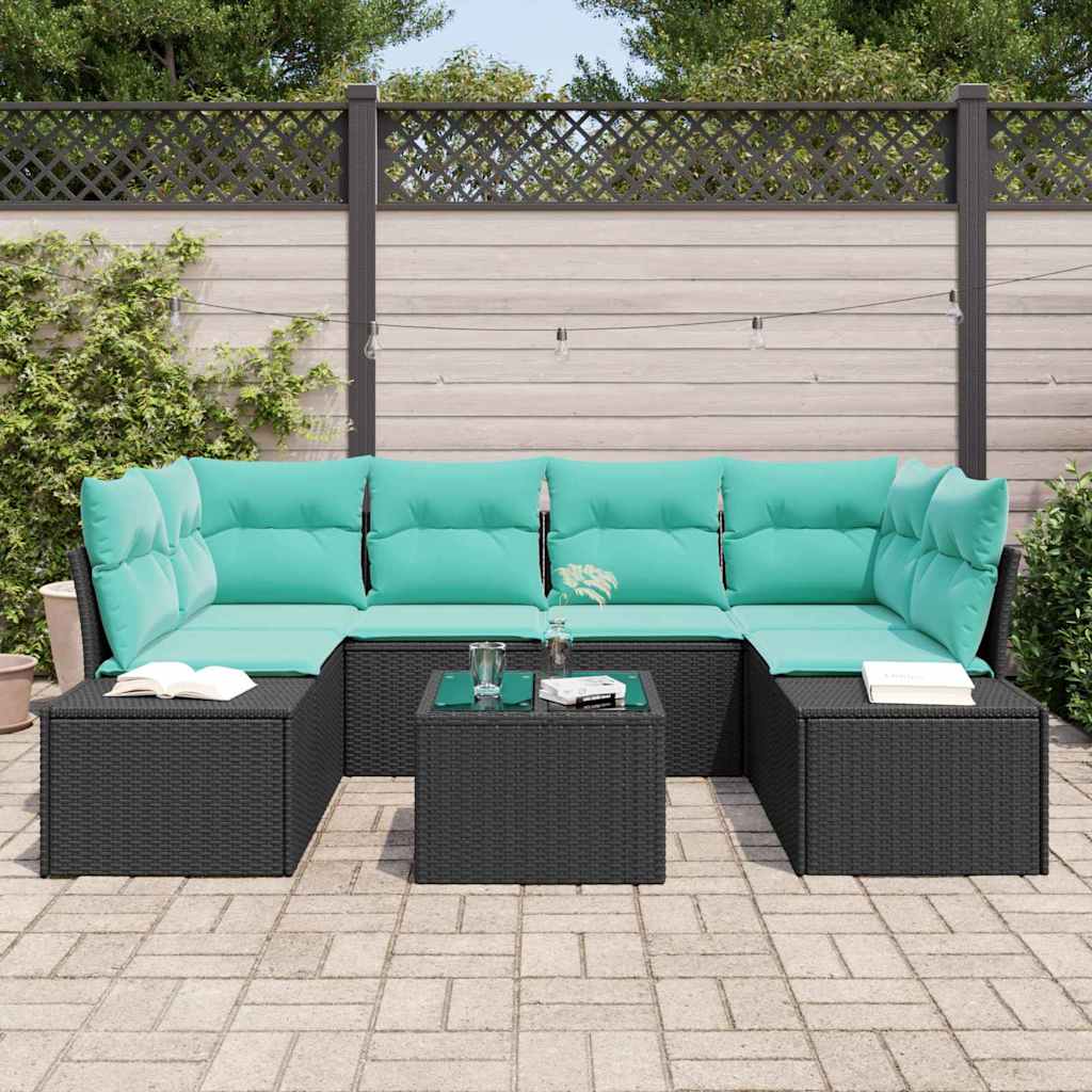 Havesofa Sæt 8 stk. Sort og turkis polyrattan