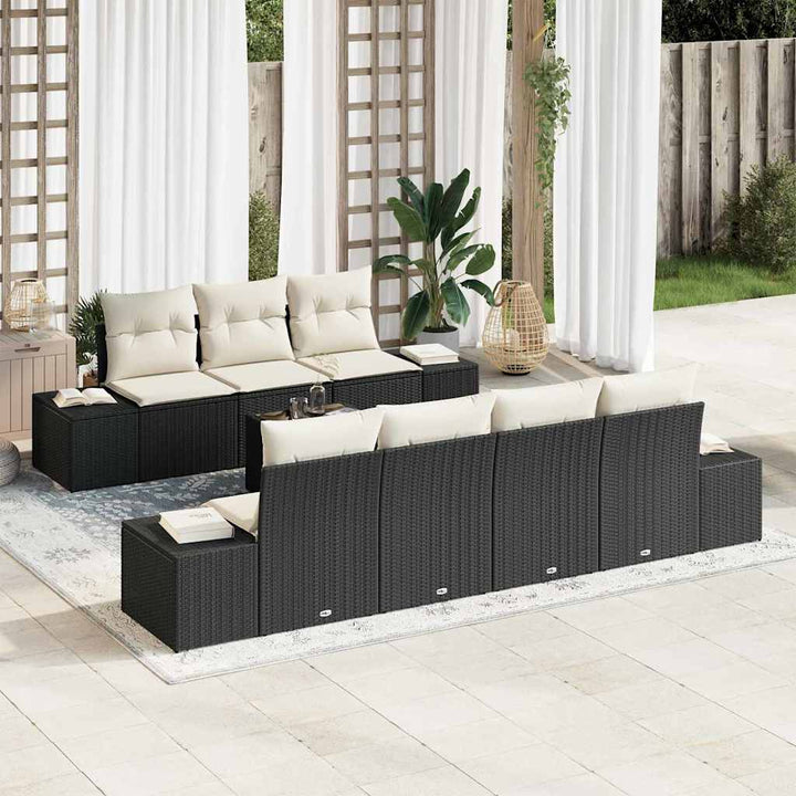 Havesofa Sæt med pude 8 pcs Sort og Cream polyrattan