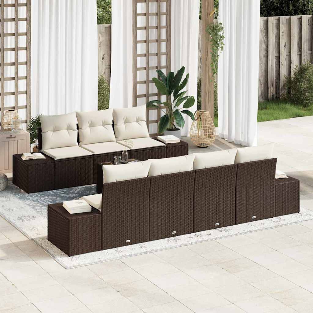 Havesofa Sæt med pude 8 pcs Brun og Creme polyrattan