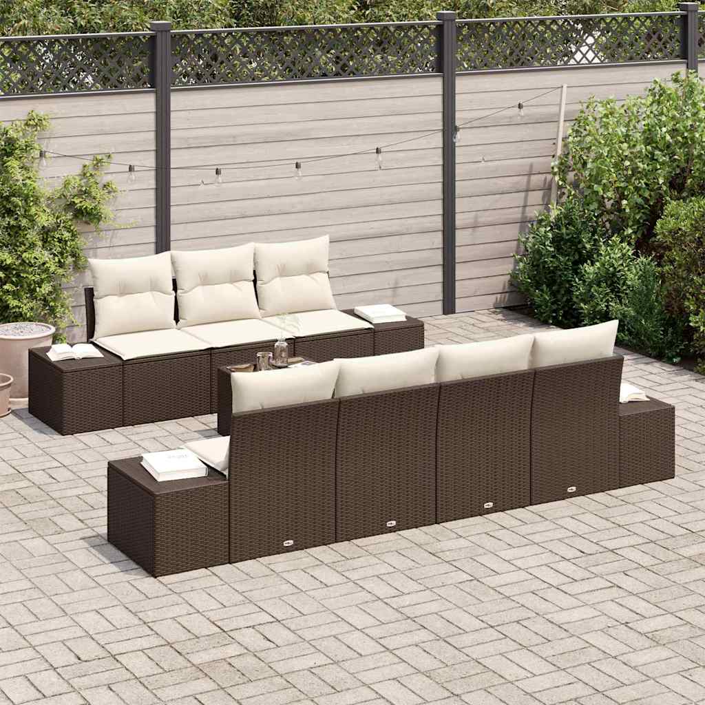 Havesofa Sæt med pude 8 pcs Brun og Creme polyrattan