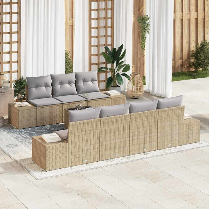 Havesofa Sæt med pude 8 pcs Beige og grå polyrattan