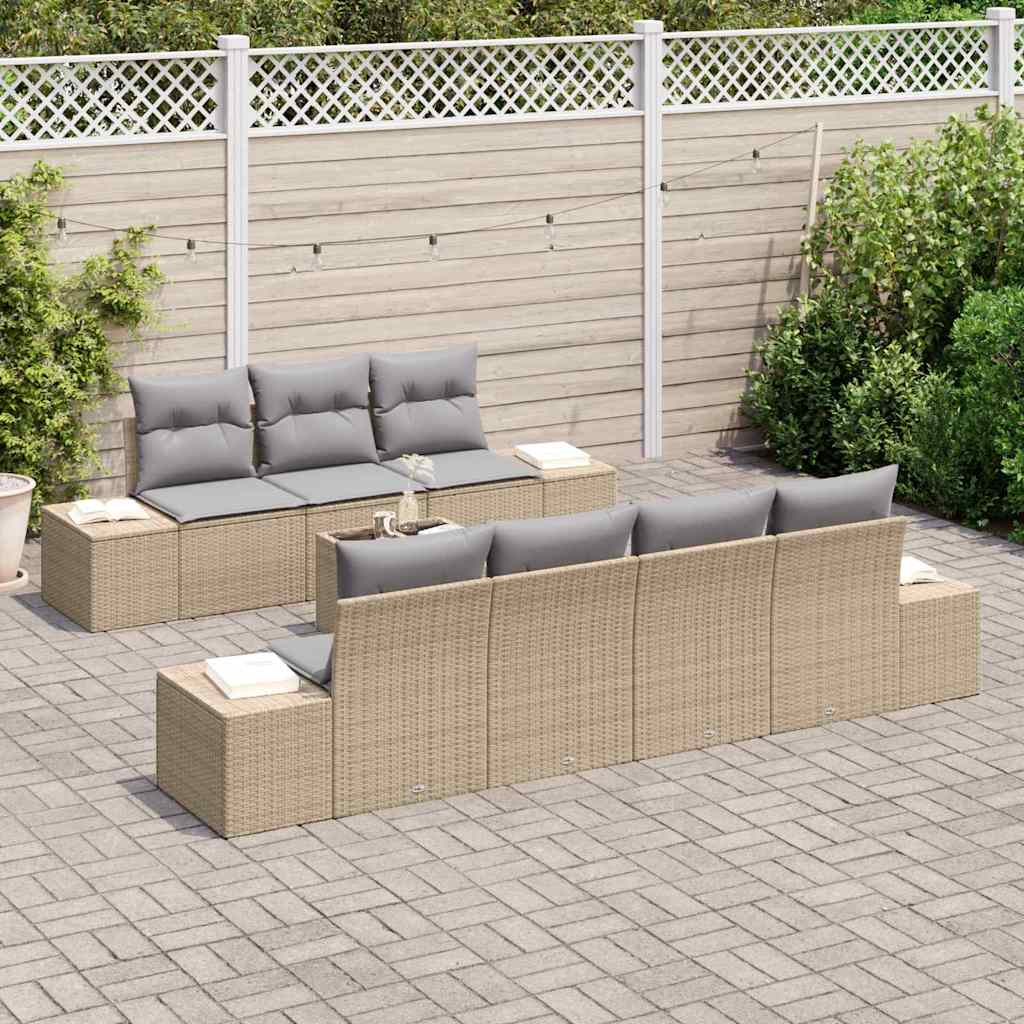 Havesofa Sæt med pude 8 pcs Beige og grå polyrattan