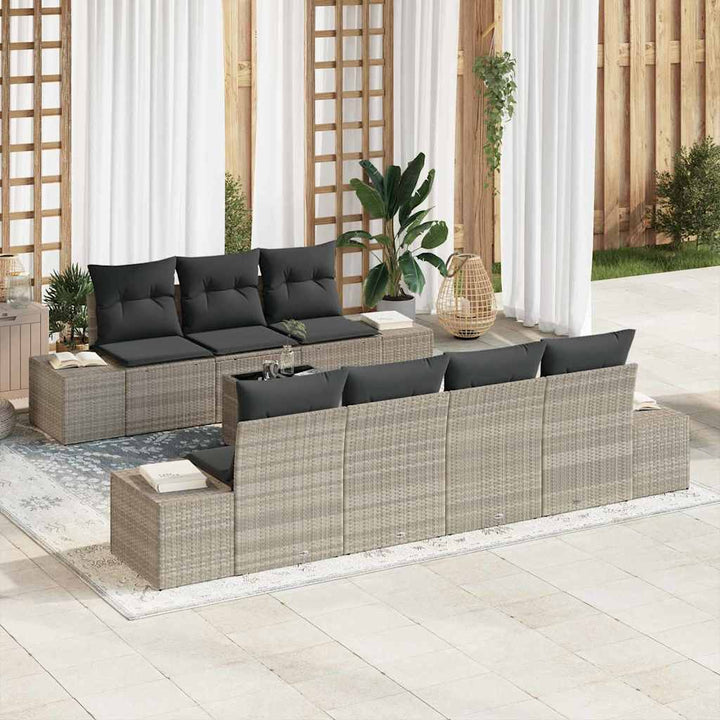 Havesofa Sæt med pude 8 pcs Lysegrå og mørkegrå polyrattan