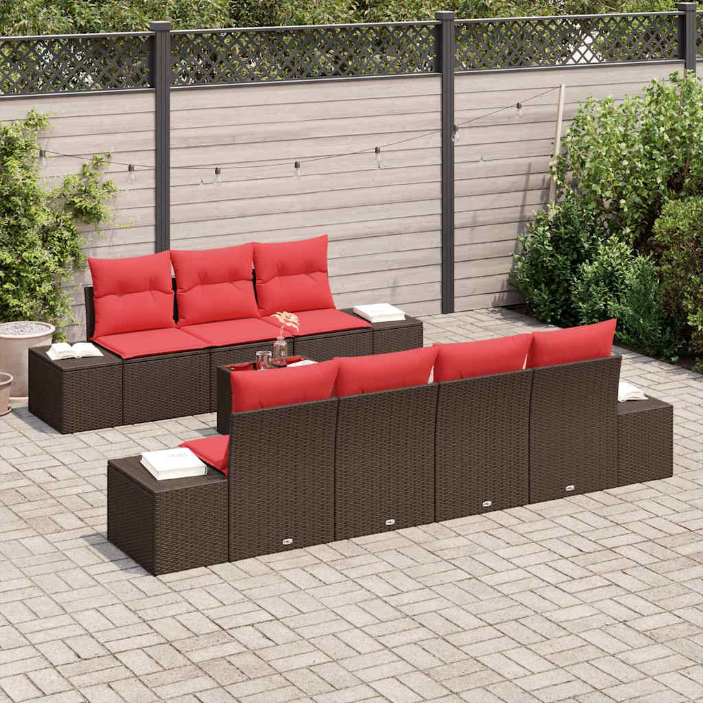 Havesofa Sæt 8 stk. Beige og Rød polyrattan