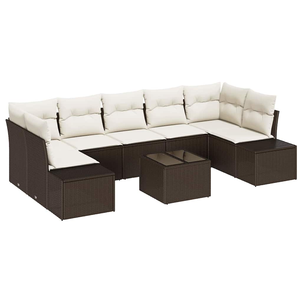 Havesofa Sæt med pude 8 pcs Brun og Creme polyrattan