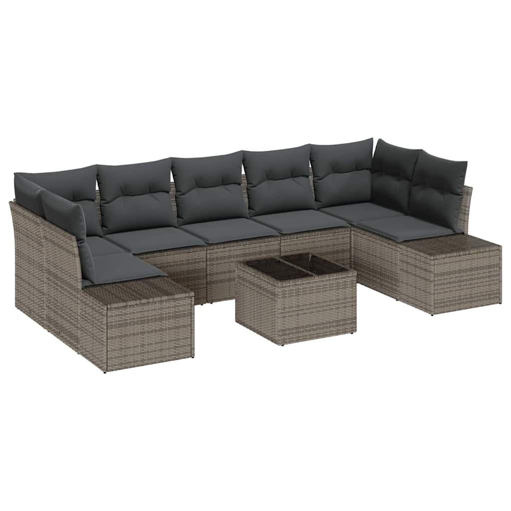 Havesofa Sæt med pude med opbevaring 8 pcs Grå polyrattan