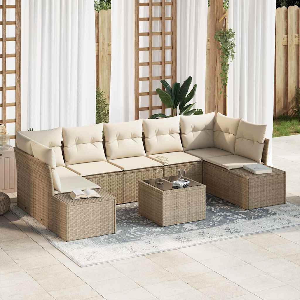 Havesofa Sæt 8 stk. Beige og creme polyrattan