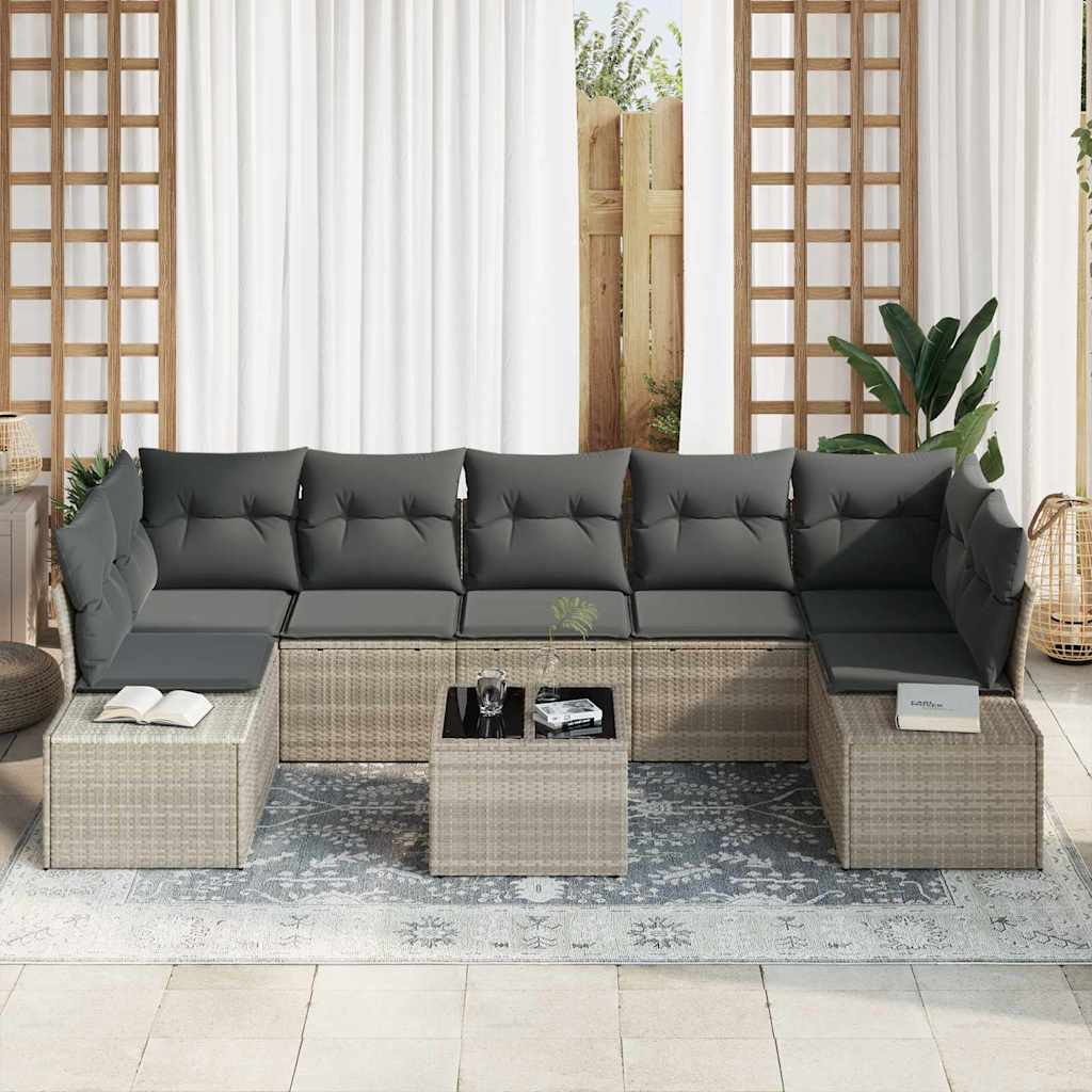 Havesofa Sæt med pude 8 pcs Lysegrå og mørkegrå polyrattan