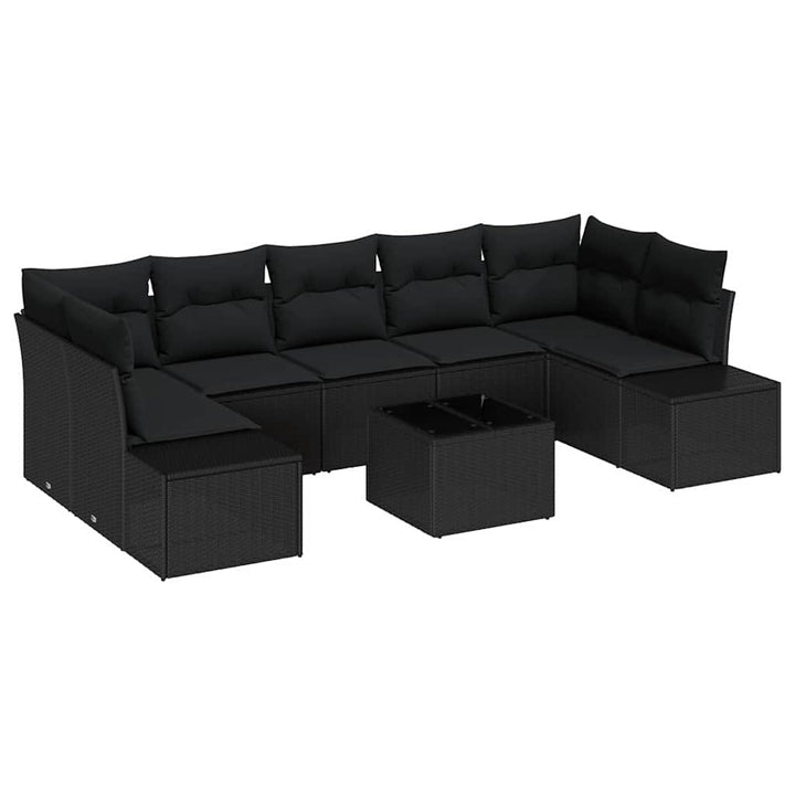 Havesofa Sæt med pude med opbevaring 8 pcs Sort polyrattan