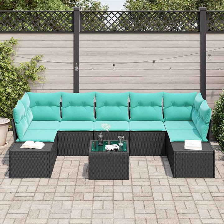 Havesofa Sæt 8 stk. Sort og turkis polyrattan