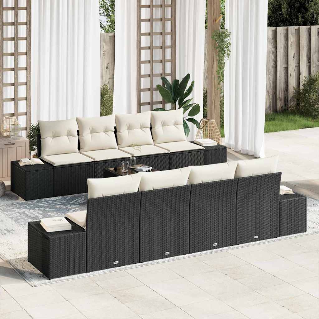 Havesofa Sæt med pude 8 pcs Sort og Cream polyrattan
