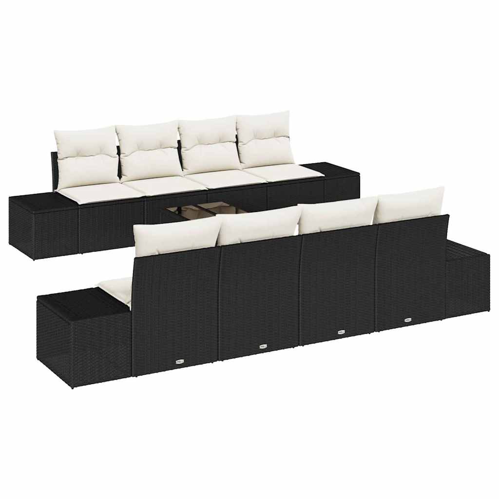 Havesofa Sæt med pude 8 pcs Sort og Cream polyrattan