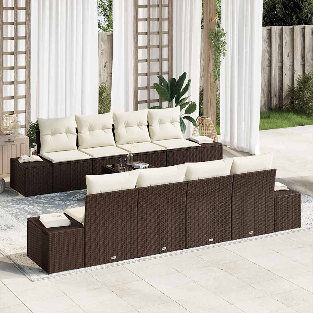 Havesofa Sæt med pude 8 pcs Brun og Creme polyrattan