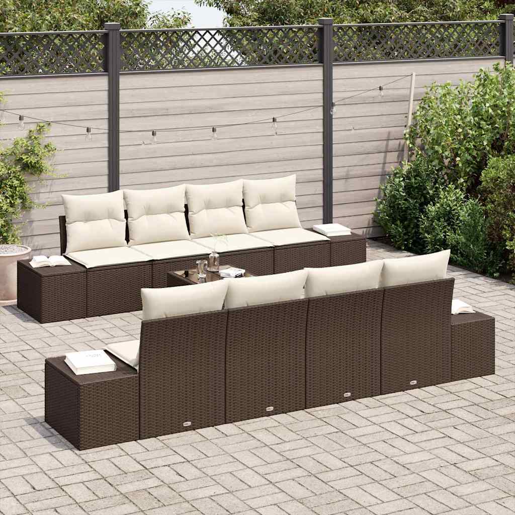Havesofa Sæt med pude 8 pcs Brun og Creme polyrattan
