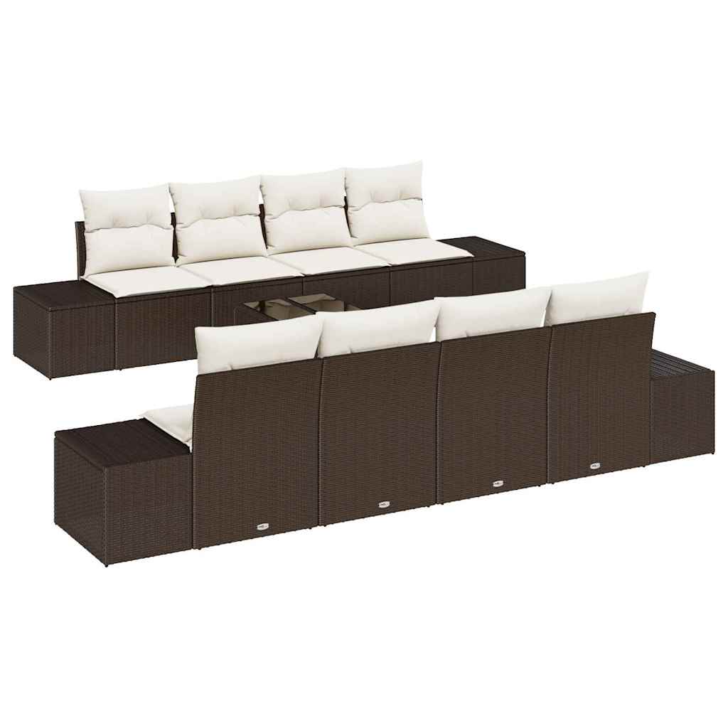 Havesofa Sæt med pude 8 pcs Brun og Creme polyrattan