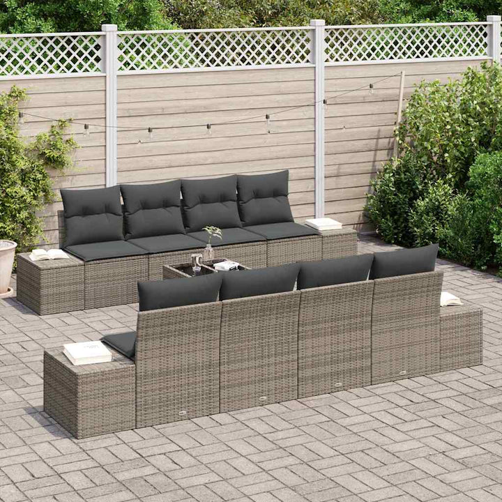 Havesofa Sæt med pude med opbevaring 8 pcs Grå polyrattan