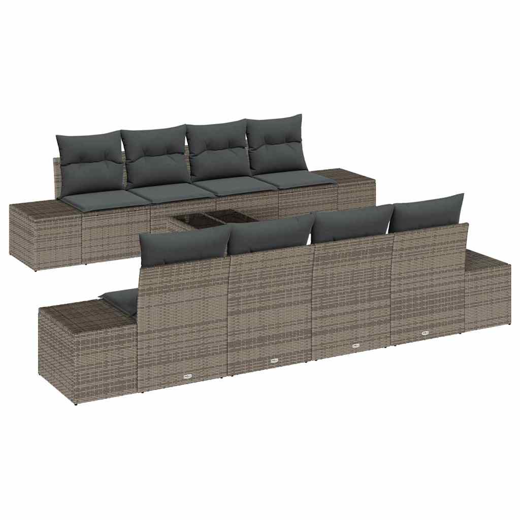 Havesofa Sæt med pude med opbevaring 8 pcs Grå polyrattan