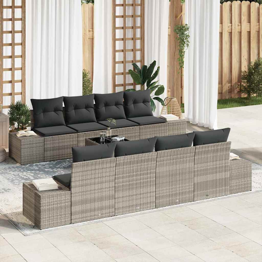 Havesofa Sæt med pude 8 pcs Lysegrå og mørkegrå polyrattan