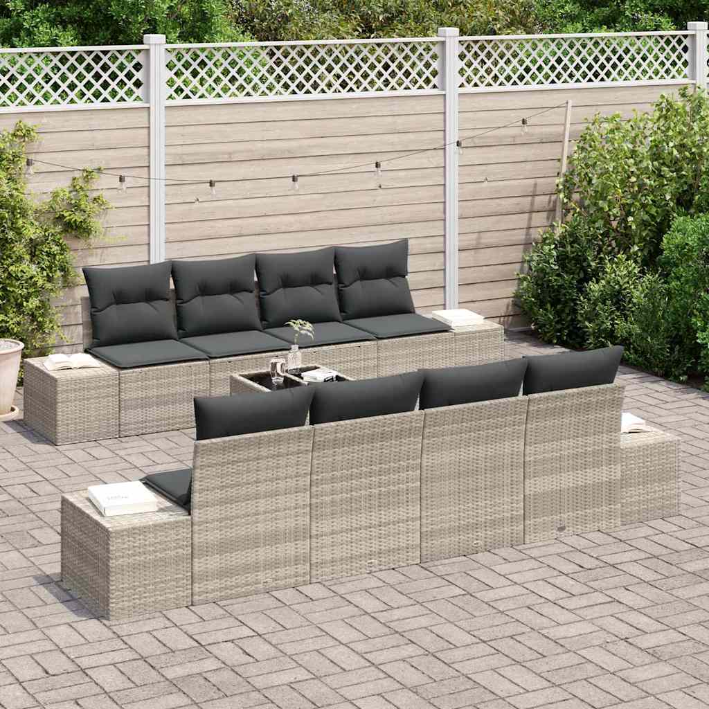 Havesofa Sæt med pude 8 pcs Lysegrå og mørkegrå polyrattan
