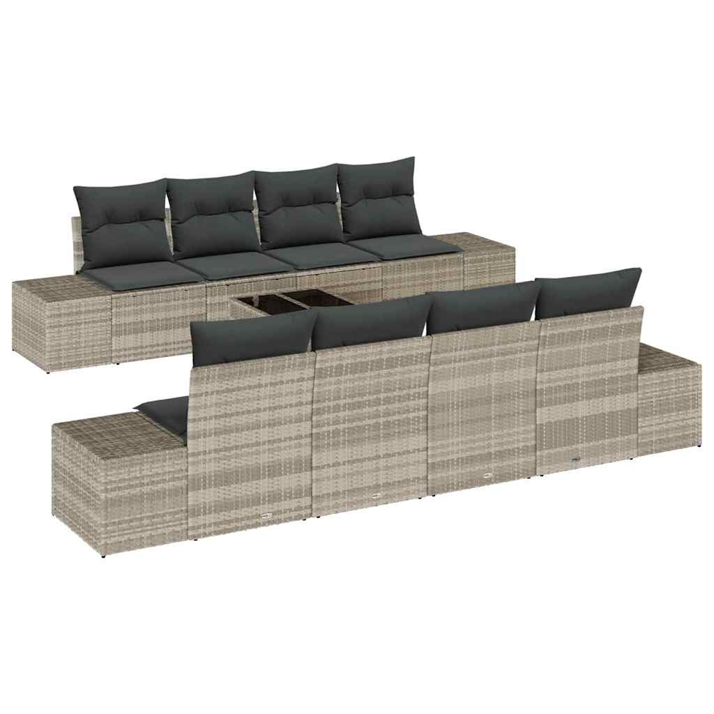 Havesofa Sæt med pude 8 pcs Lysegrå og mørkegrå polyrattan