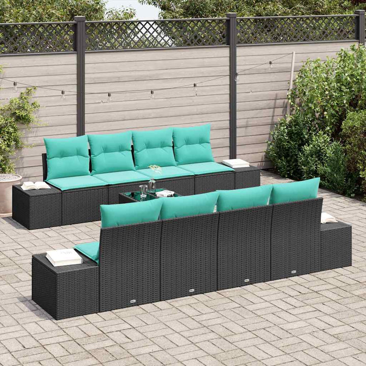 Havesofa Sæt 9 stk. Sort og turkis polyrattan