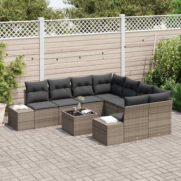 Havesofa Sæt med pude med opbevaring 9 pcs Grå polyrattan
