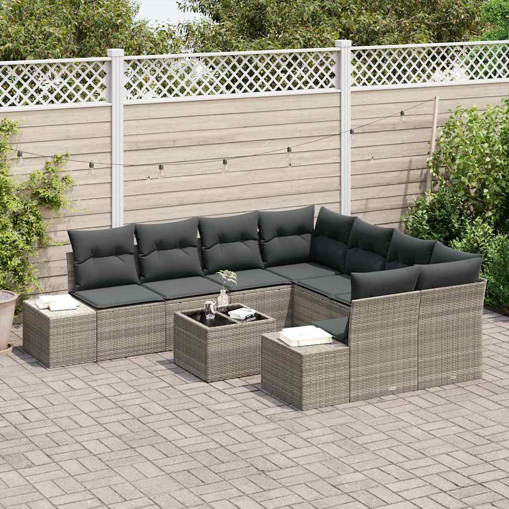 Havesofa Sæt med pude 9 pcs Lysegrå og mørkegrå polyrattan